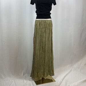PRETTYLITTLETHING Maxi Skirt Olive Green Crinkle Textured Elastic Waist